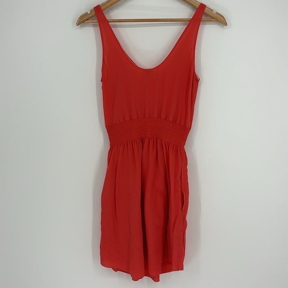 T. Babaton Aritzia 100% Silk Mini Dress With Pockets Women’s Size XS in Coral - Picture 10 of 11